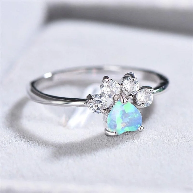 Opal Crystal Paw Ring