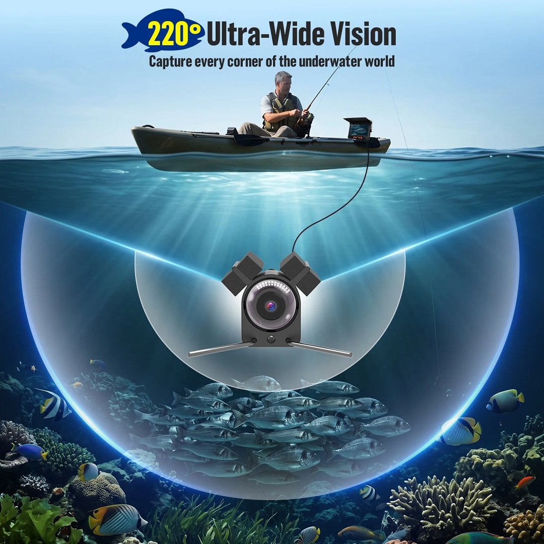 BEBANG 7" IPS Underwater Fishing Camera, 10MP 220&deg; Fish Finder with 12 IR Lights, 10000mAh Battery, 66FT Cable Reel, IP68 Waterproof for Ice, Lake & Boat Fishing