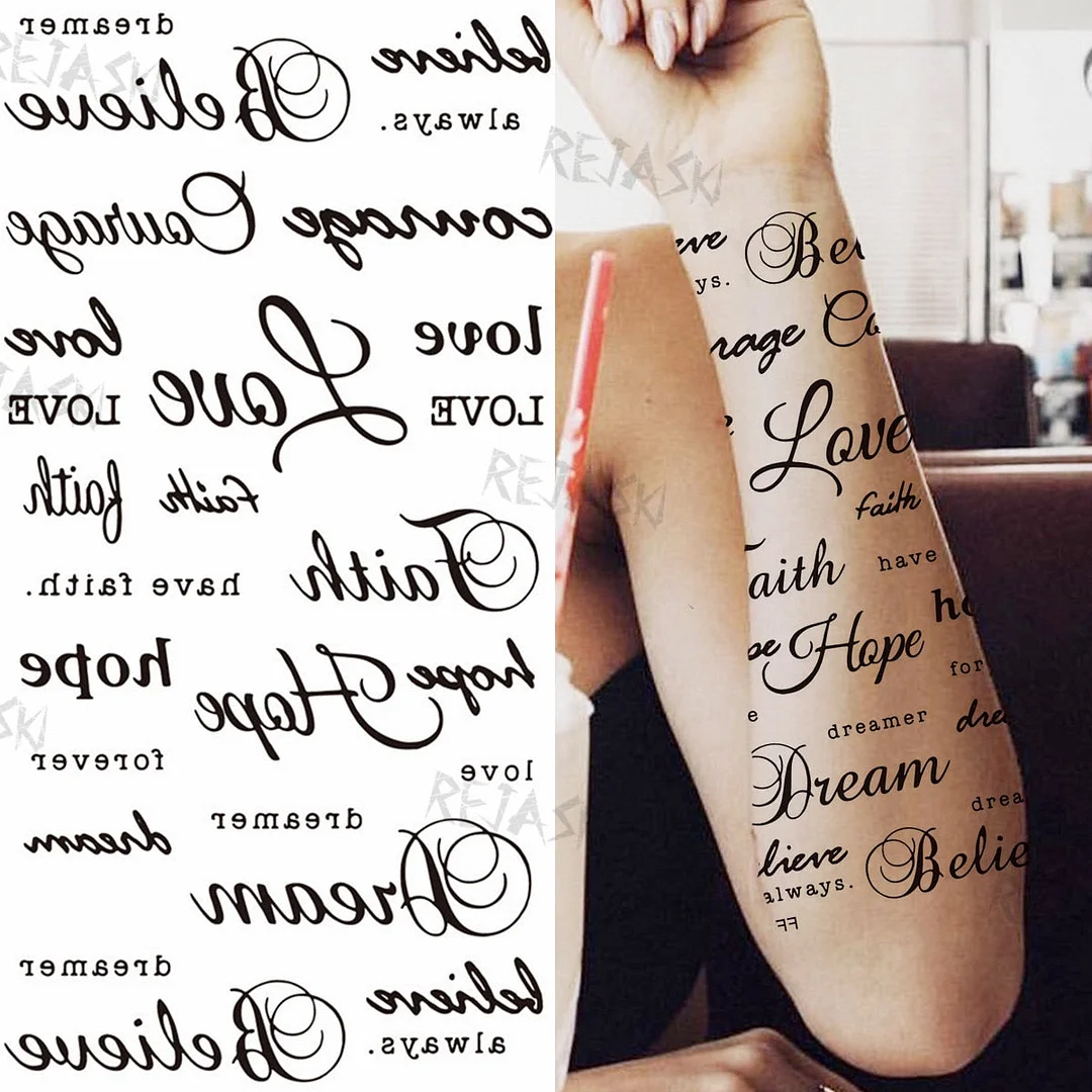 Minimalist Letter Temporary Tattoo For Children Women Small Word Tattoos Sticker Black Endless Heart Fake Tatoos Chains Clavicle