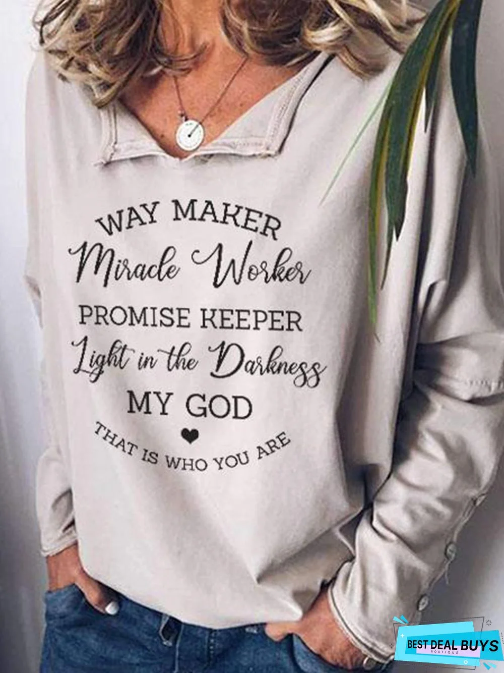Gray Shawl Collar Cotton-Blend Long Sleeve Top