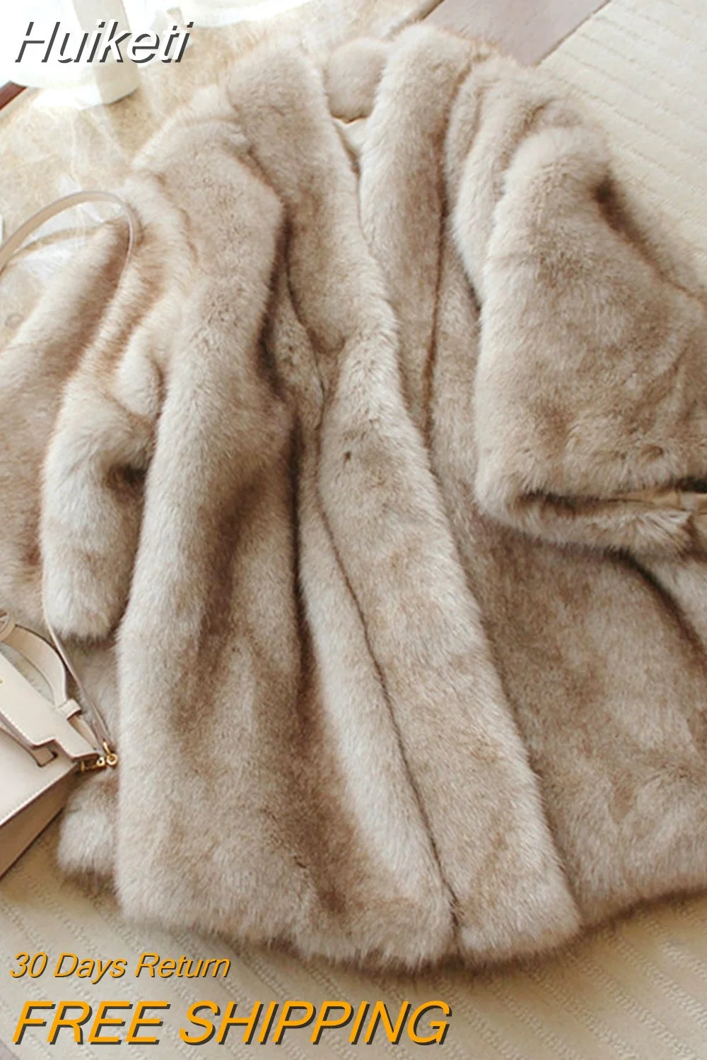 Huiketi Autumn Winter Luxury Elegant Stylish Thick Warm Fluffy Hairy Soft Faux Mink Fur Coat Women V Neck 2023 Fake Fur Cloak