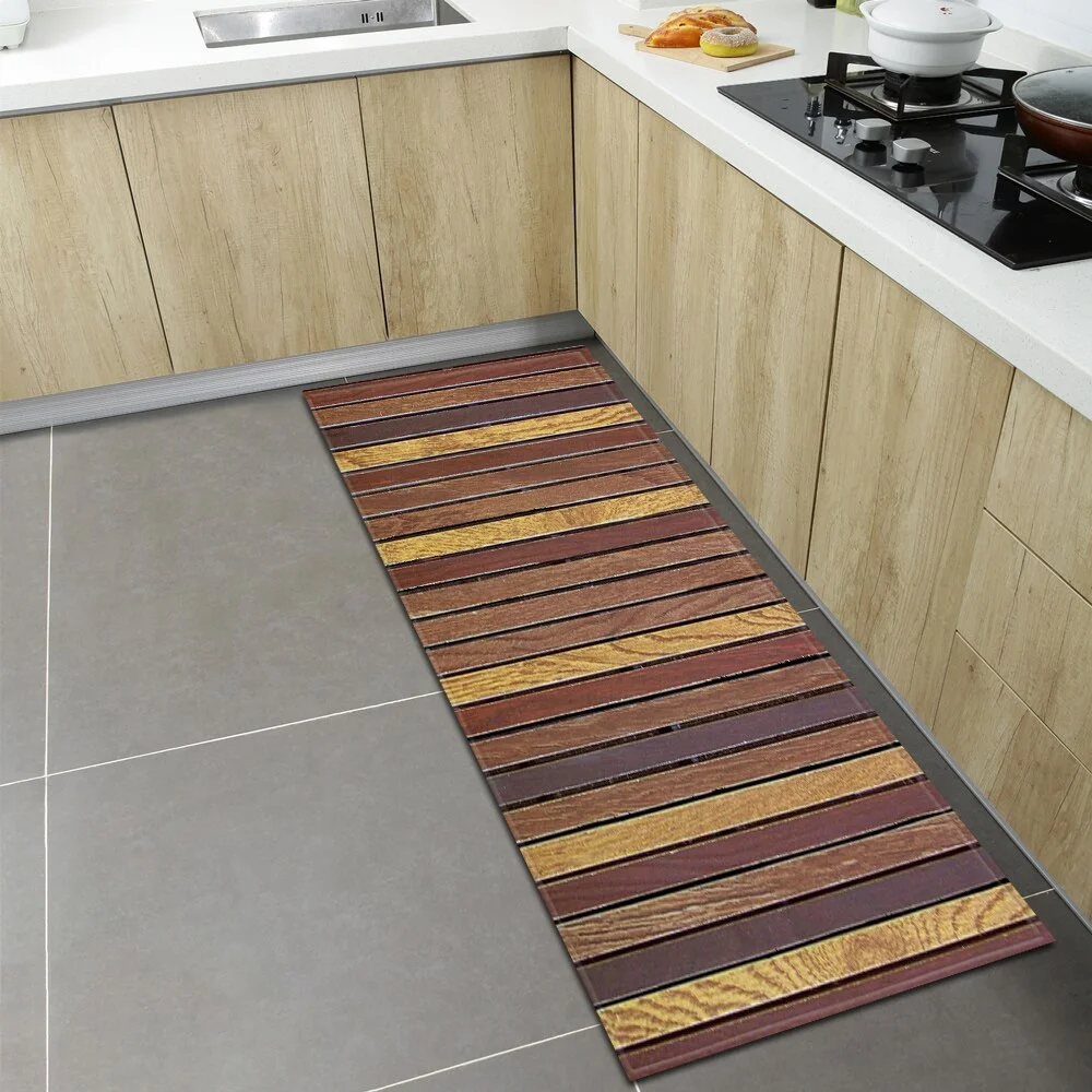 Wood Grain Kitchen Rugs Home Entrance Doormat Bedroom Living Room Decoration Carpet Hallway Balcony Bathroom Anti-Slip Floor Mat
