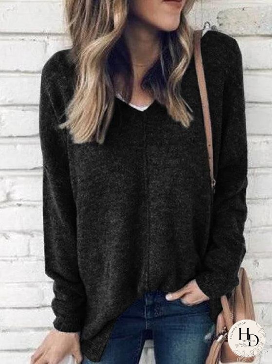 Women's Basic Long Sleeve V-Neck T-Shirt