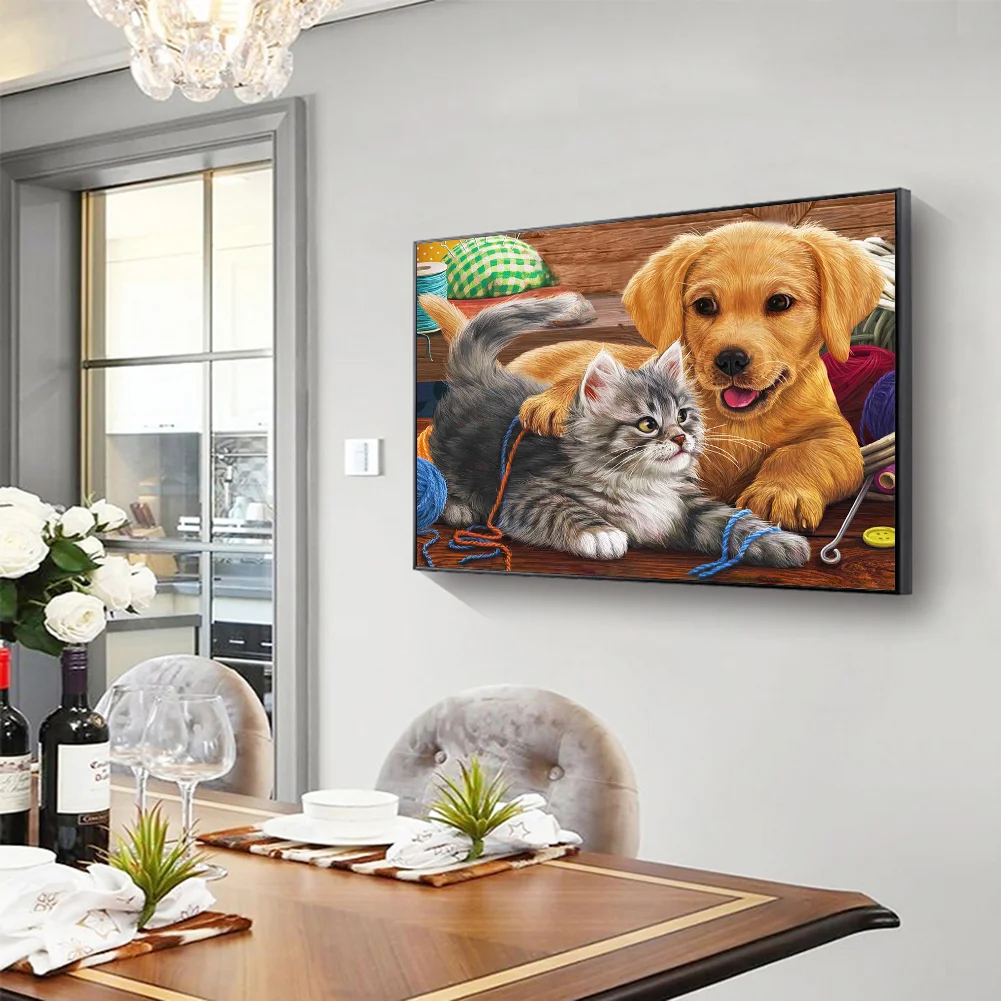 Diamond Painting - Full Round Drill - Cat Dog(40*30cm)