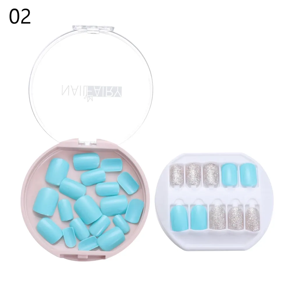 30PCS/Set Fake Nails Press Coffin False Full Artificial Short Kiss Detachable Stick Designs Press Nails Art Tipsy Cover Box-Nail Inspo