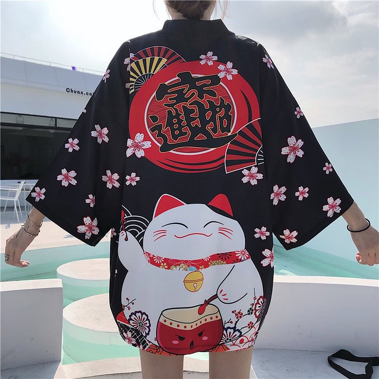 Lucky Cat Japnaese Style Kimono weebmemes