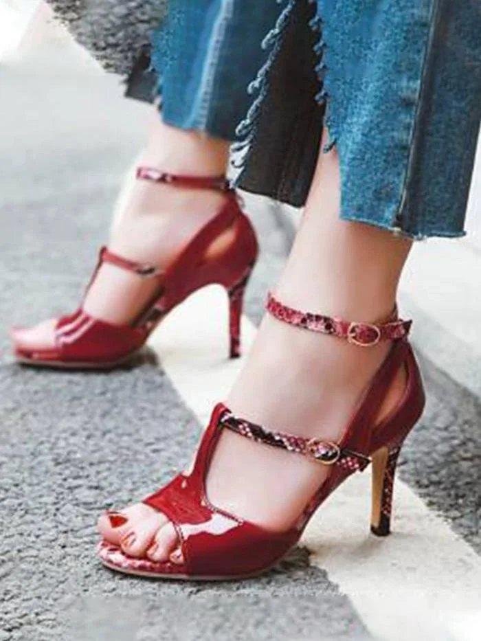 Sexy High Heel Panel Snakeskin Pattern Peep Toe Date Shoes