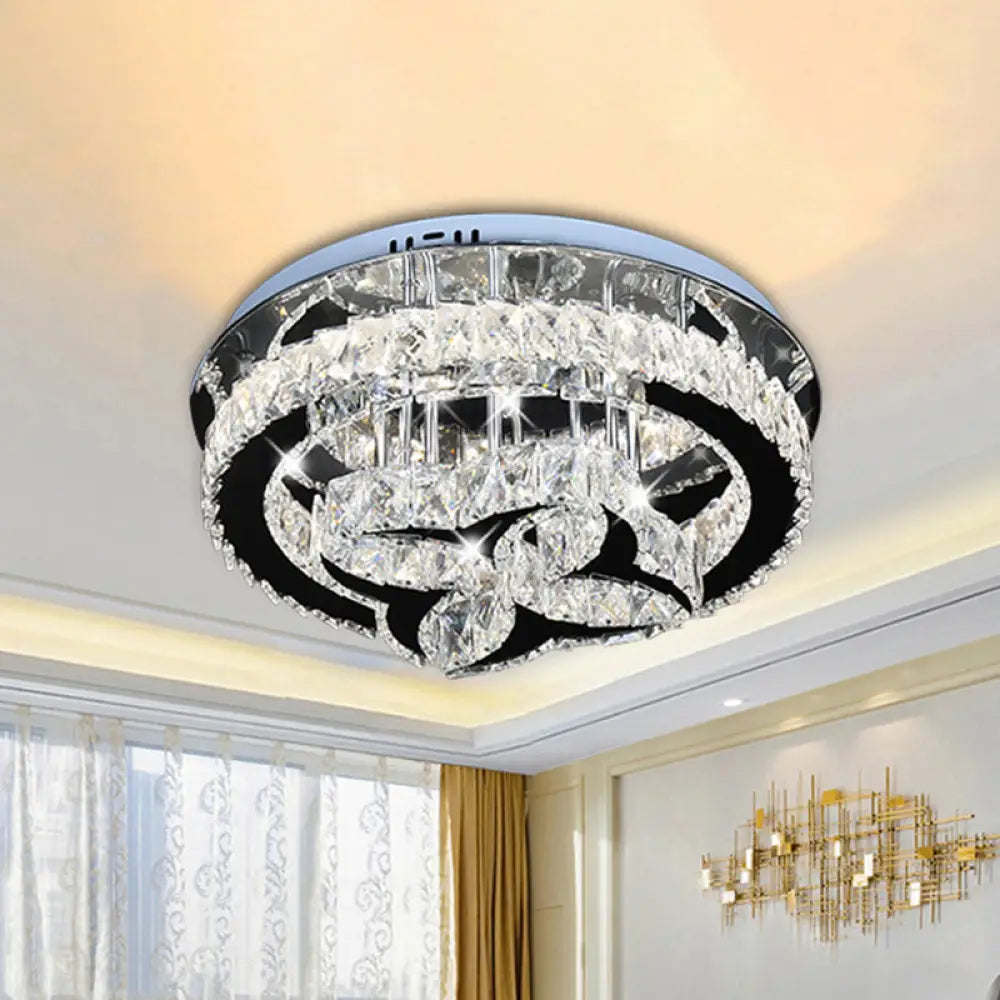 Modern Flower And Hoop Led Semi Flush Stainless Steel Crystal Ceiling Light Stainless - Steel