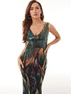 Evening  Wrap Backless Embroidered V-Neck Dress