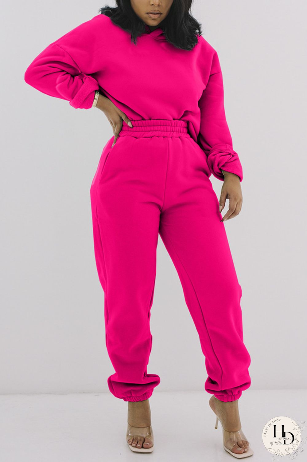 White Fashion Casual Solid Basic Hooded Collar Long Sleeve Two Pieces