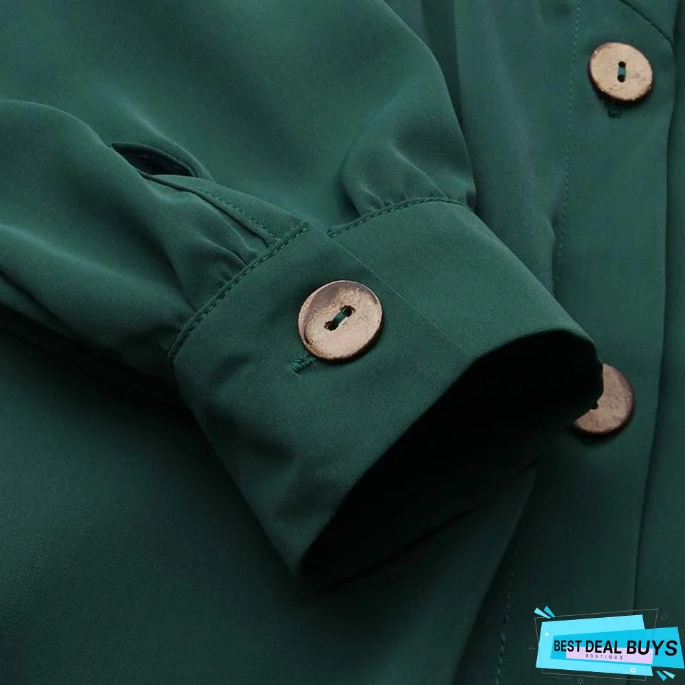 Autumn Casual Women's Cardigan Long Sleeve Stand Collar Large Swing Dress