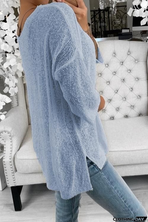 V Neck Knit Long Sleeve T Shirt