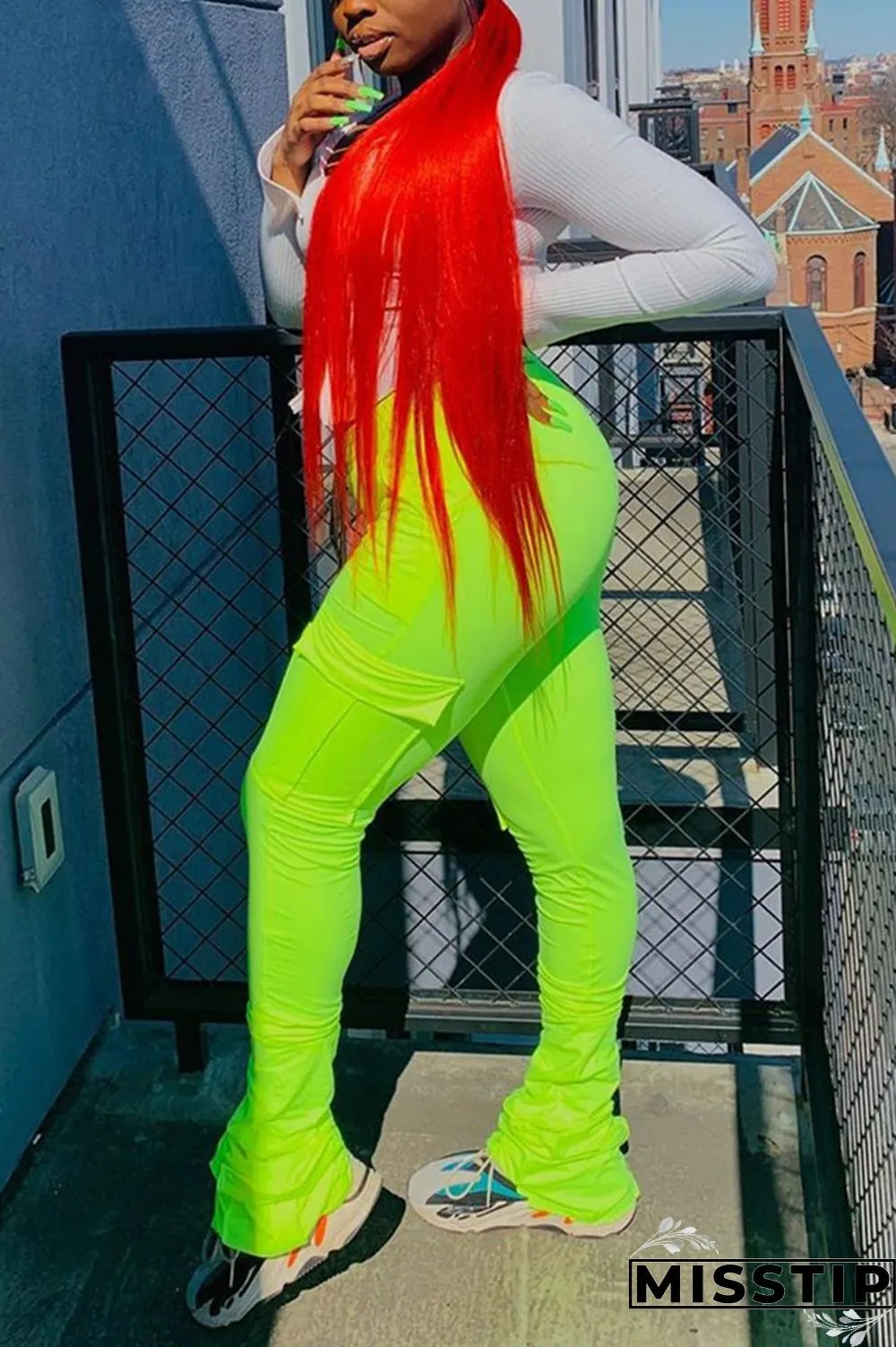 Orange Fashion Casual Pleated Sports Trousers