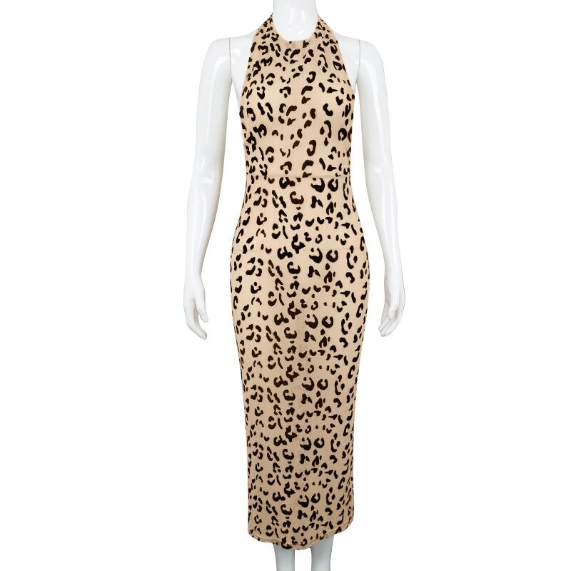 Nibber Dresses Leopard Print Sexy Halterneck Gauze Half See-Through Backless 2022 summer New Madi Dress Female Party Dress