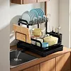 2 Tier Dish Drying Rack with Utensil Holder and Cup Rack Double Layer Sink Drain Rack with Drain Board for Apartment Kitchen Counter