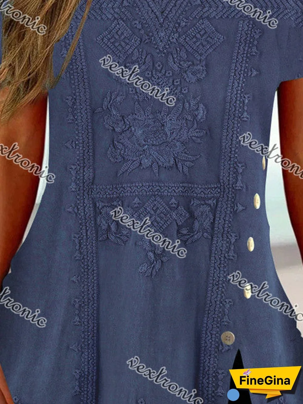 Women Short Sleeve U-neck Floral Printed Top