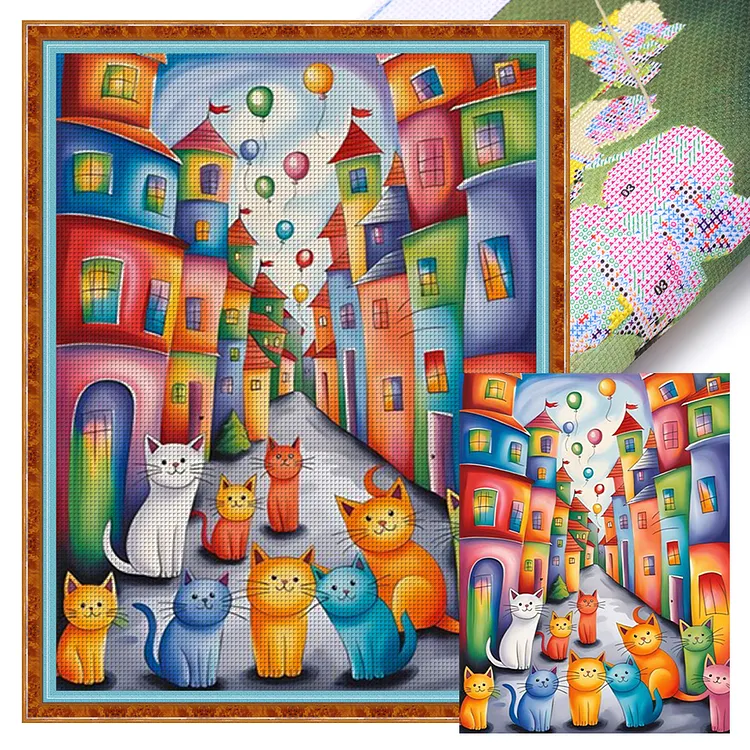 Cartoon Cat (40*55cm) 11CT Stamped Cross Stitch gbfke