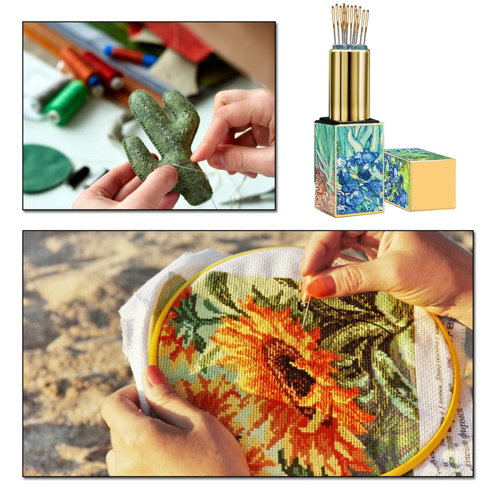 Lipstick Pin Cushion Retractable Sewing Needle Case 3D Oil Painting Tube