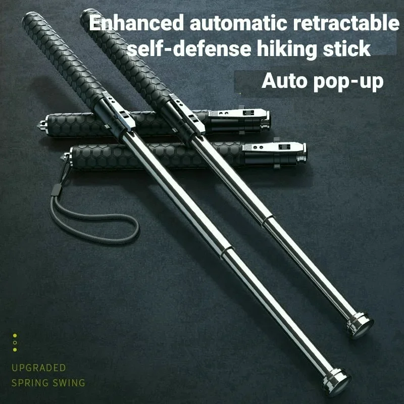 Enhanced automatic retractable self-defense hiking stick