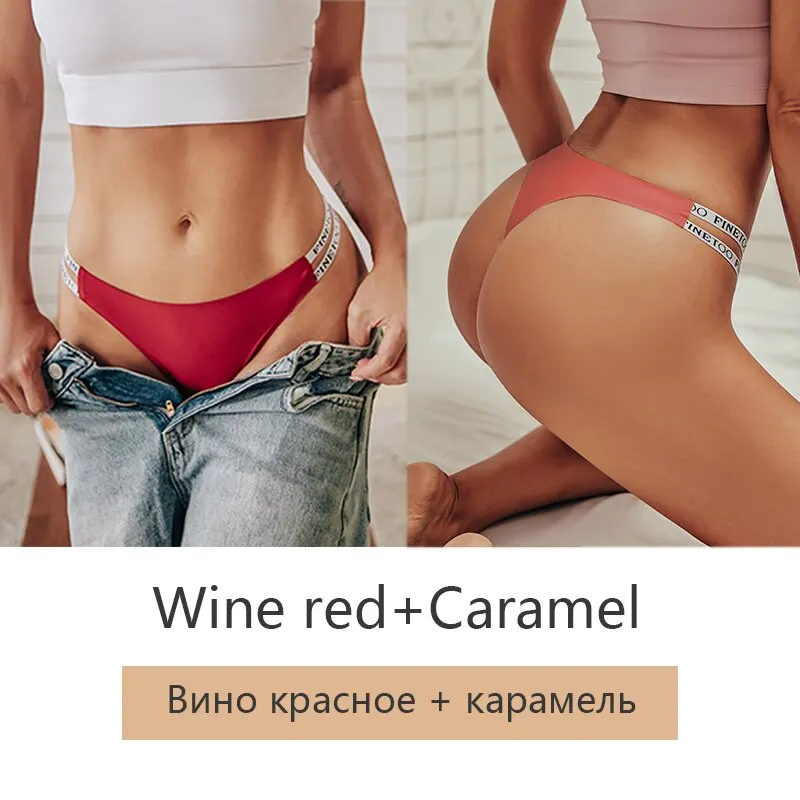 FINETOO 2Pcs/set Seamless Thongs Women Brazilian Underwear M-XL Female Panties Fashion Hollow Low Waist Letter Bikini Panty 2021