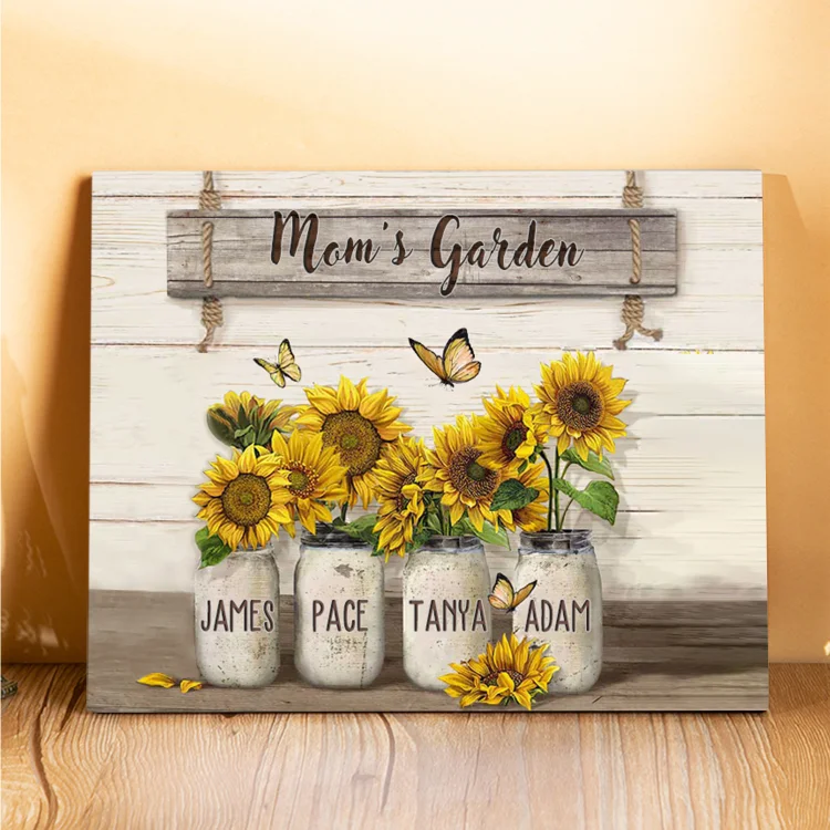 4 Names - Personalized Wooden Plaque Sunflowers Customized with Text Home Decoration Gift for Mother/Grandma