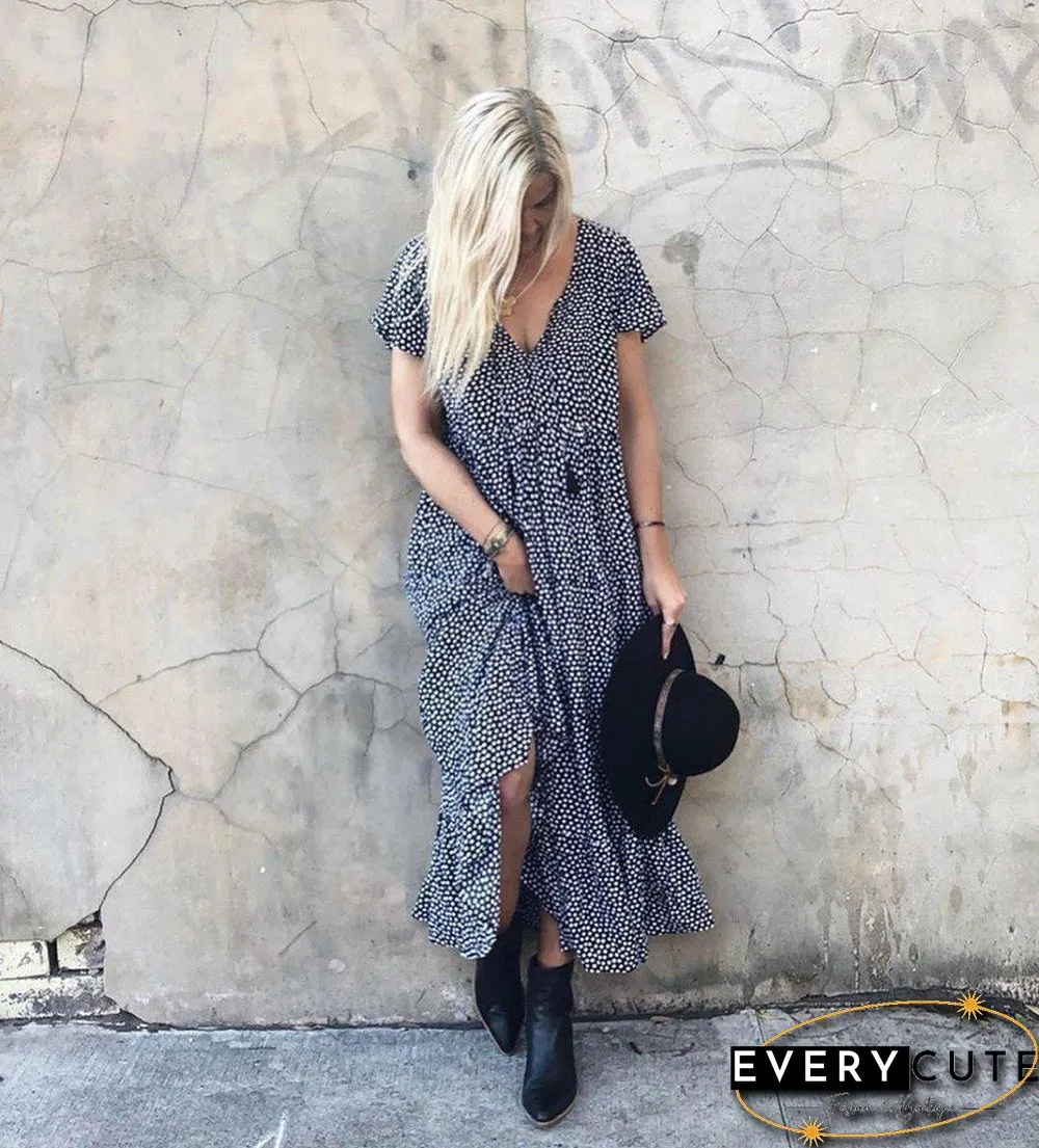 Boho Flutter Sleeves Polka Dot Midi Dress