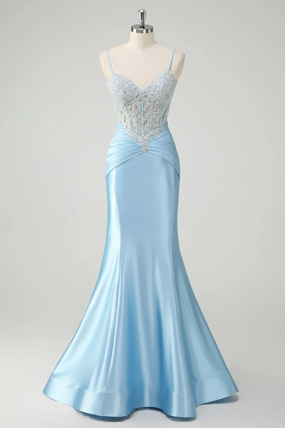 Oknass Sleeveless Spaghetti Strap Long Mermaid Prom Dress With Appliques