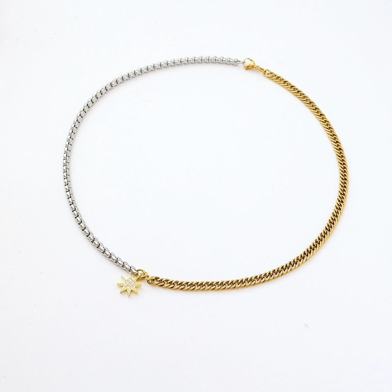 Titanium Steel Copper Star Oval Pendant Necklace