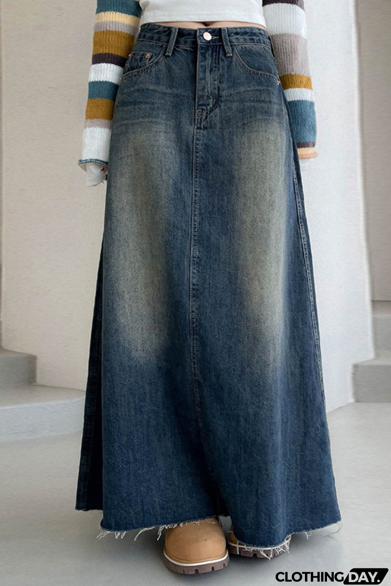 Casual Solid Patchwork High Waist Regular Denim Skirts