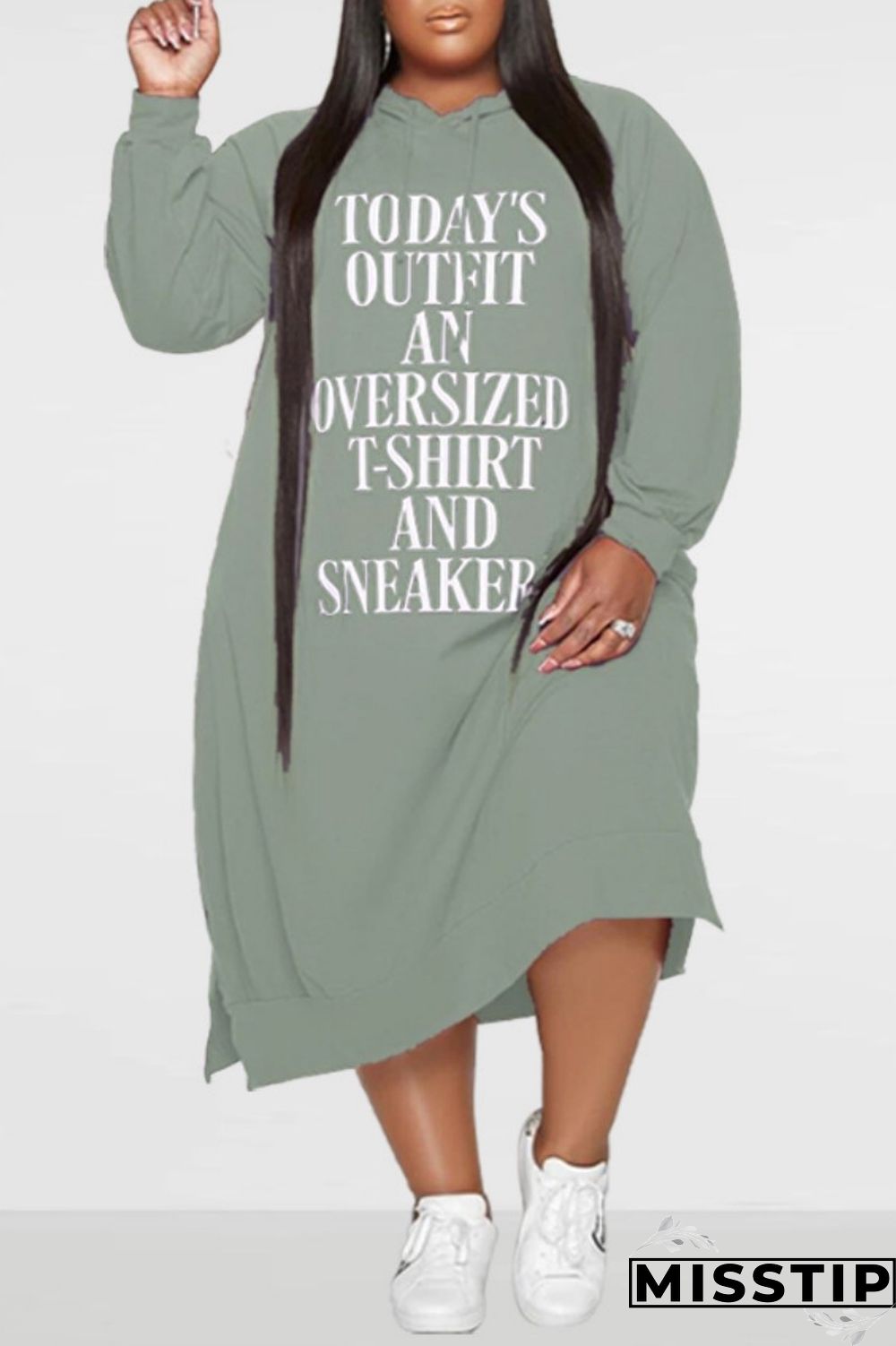 Tangerine Red Fashion Casual Letter Print Basic Hooded Collar Long Sleeve Plus Size Dresses