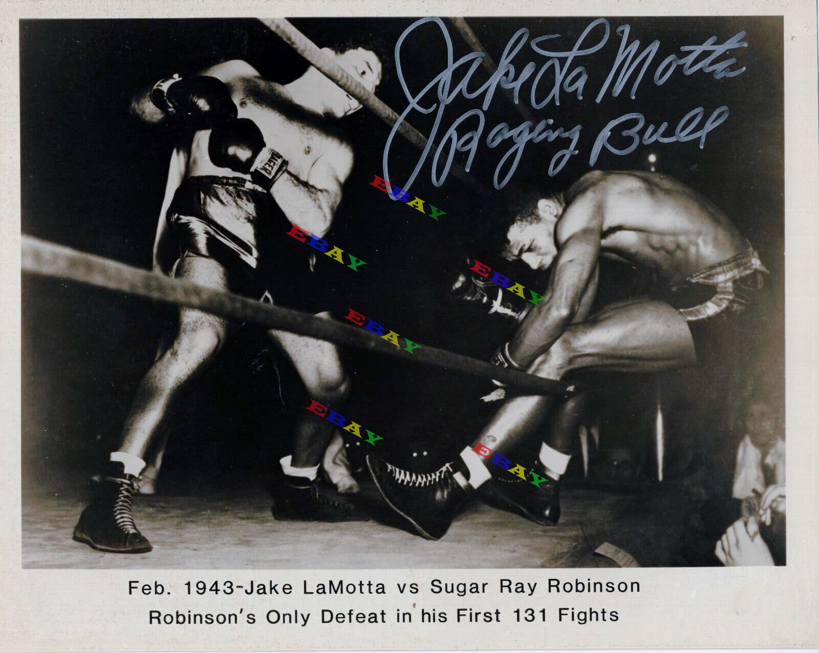 JAKE-LAMOTTA RAGING-BULL-SUGAR-RAY-ROBINSON Autographed 8x10 Photo Poster painting Reprint