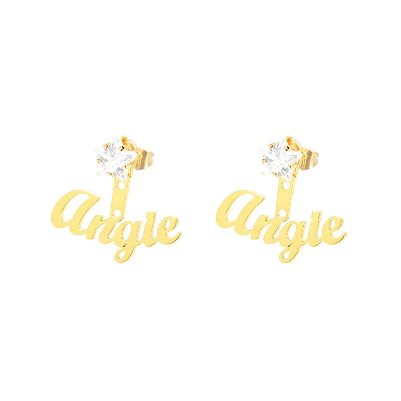 1 Pair Personalized Custom Zircon Name Earrings With Heart Star Stainless Steel Letter Stud Earring Charm Jewelry Christmas Gift