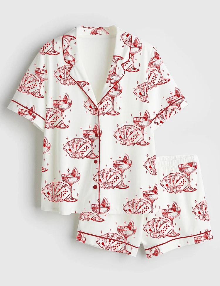 Women&rsquo;s Bachelorette Party Casino Theme Bachelorette Las Vegas Bach Party Short Sleeve Satin Pajama Set