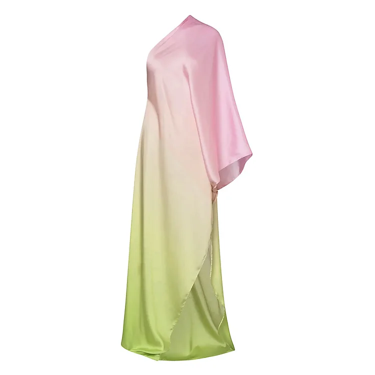 Flaxmaker Oblique Shoulder Color Block Beach Vacation Big Dress