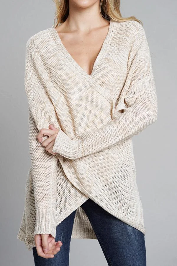 Casual V Neck Front Cross Weekend Sweater