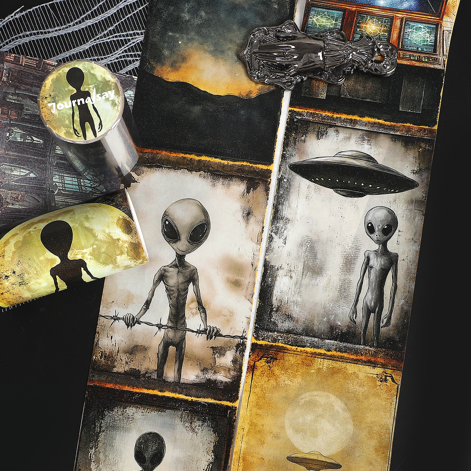 와시 테이프 - 8cm*205cm 빈티지 외계인 UFO