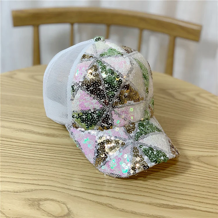 2023 Glitter Women Baseball Cap Ponytail Mesh Snapback Hat Sequins Shining Washed Cotton Adjustable Hats Casual Sport Sun Caps
