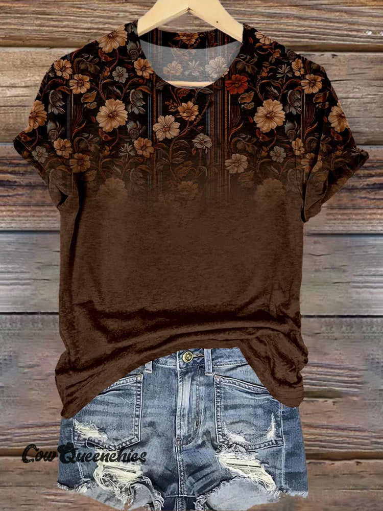 Brown Flower Print T-Shirt Multicolor / S