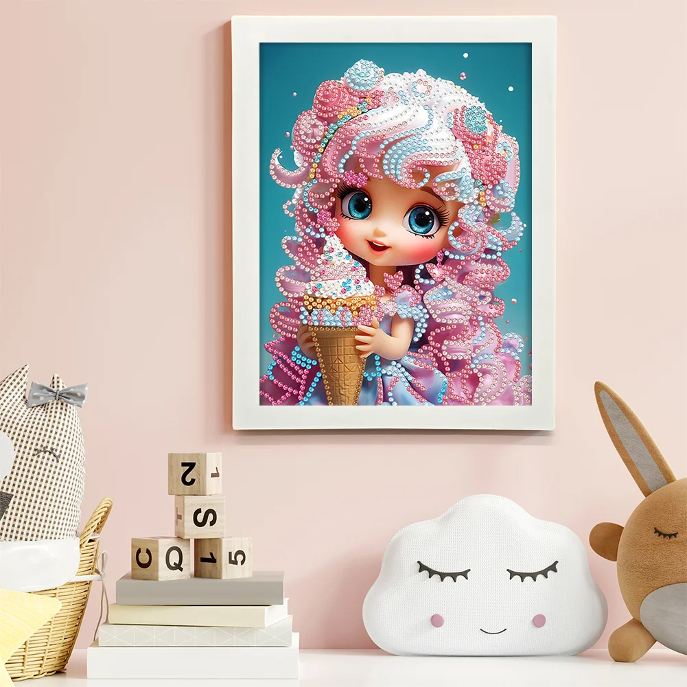 Diamond Painting - Partial Crystal Rhinestone Drill - Cartoon Girl(Canvas|15*20cm)【with Plastic Frame】