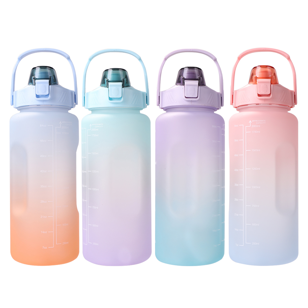 

2000ml Water Bottle with Time Marker Outdoor Sports Leakproof Drink Cup, Purple, 501 Original