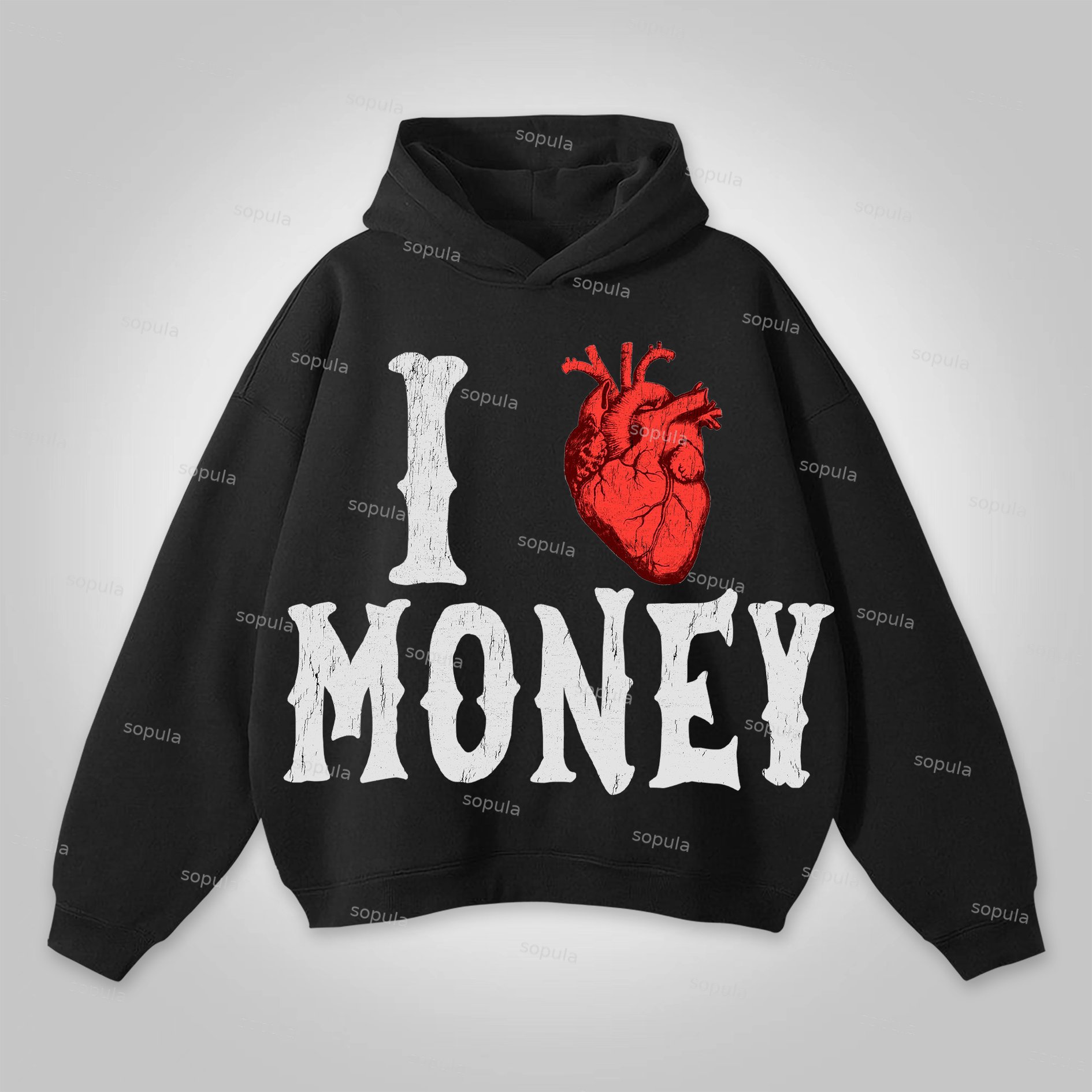 Sopula I Love Money Vintage Graphics Pocketless Hoodie - SOPULA