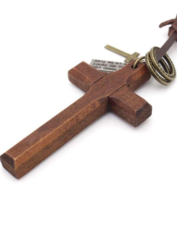 Vintage Wooden & Metal Cross Necklace