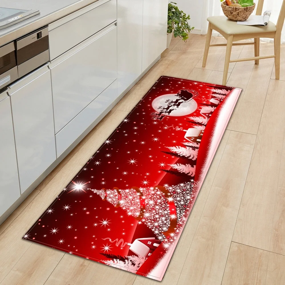 Christmas Kitchen Mat Rectangle Entrance Doormat Bedroom Home Floor Decoration Living Room Carpet Hallway Bathroom Anti-slip Rug
