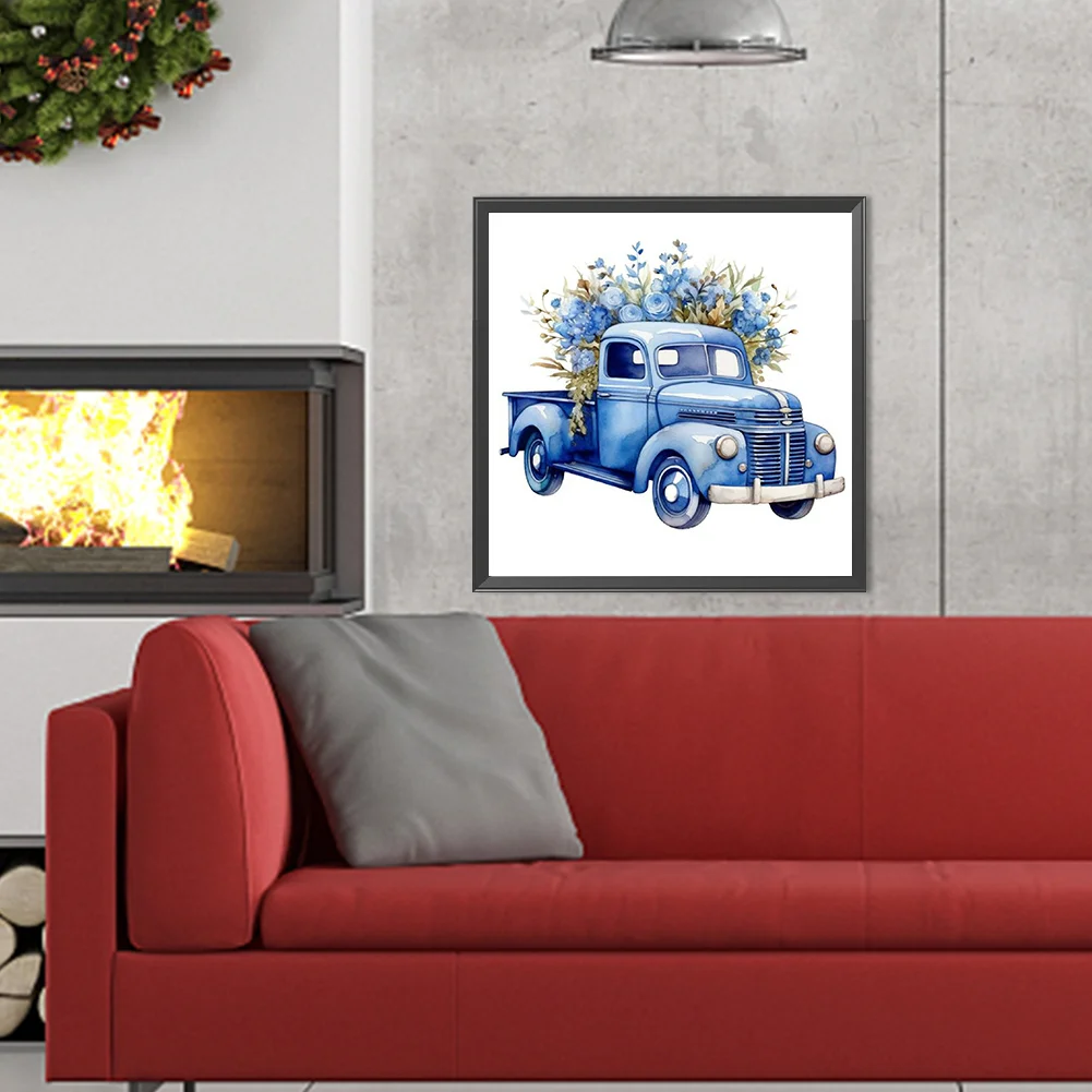 Full Round Diamond Painting 40*40cm - Blue Flower Truck