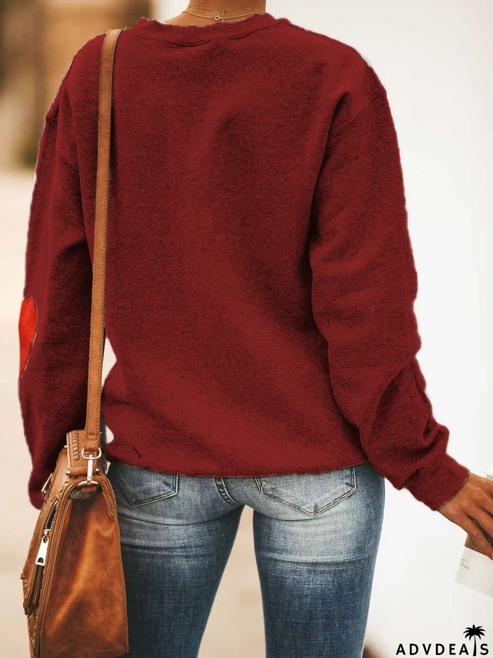 Casual Printed Fleece O Neck Sweatshirt Top
