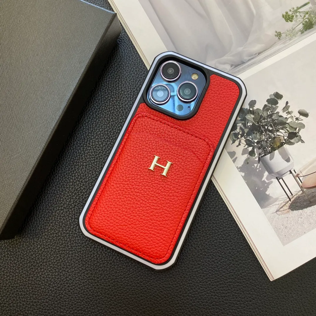 Hermes Genuine Leather Lychee Pattern Back Card Slot Apple iPhone Case