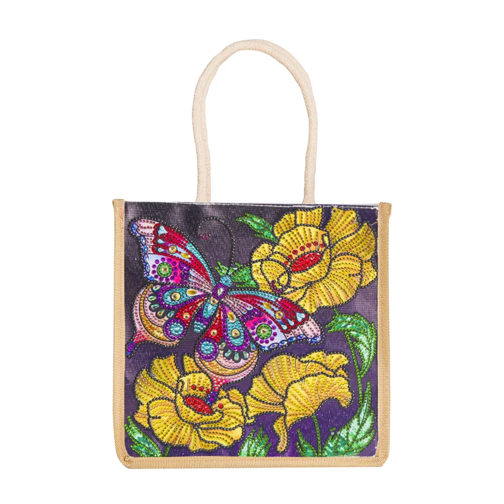DIY Diamond Painting Linen Shopping Bag - Butterfly Flower