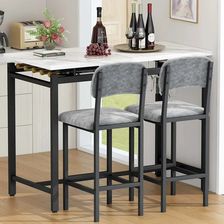 Counter Height Dining Set for 2, 3 Piece Bar Table Set of 3, Kitchen Dining Set with Back 2 Chairs, Modern PubTable and Stools Set, Small Breakfast Nook Table and Chairs Set, Gray