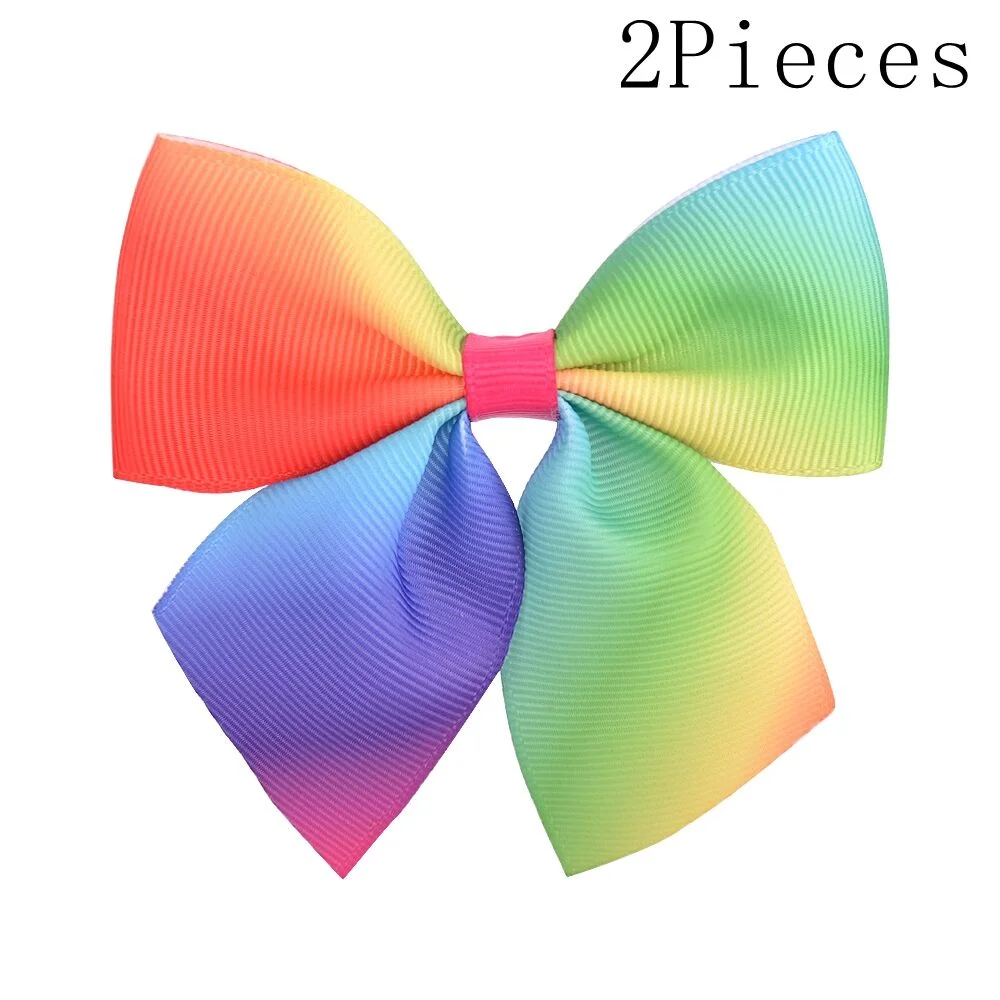 2 Pcs/lot Rainbow Grosgrain Ribbon Hair Bows With Clips For Girls Boutique Hair Clips Hairpins Barrettes Kids Hair Accessories