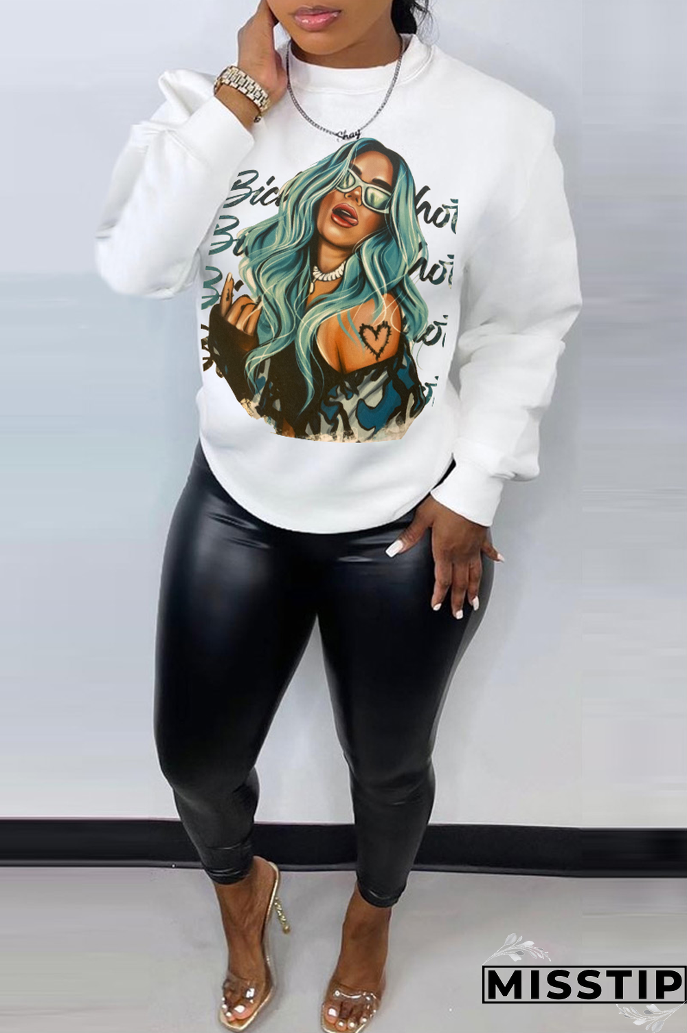 Grey Daily Celebrities Print Patchwork O Neck Tops